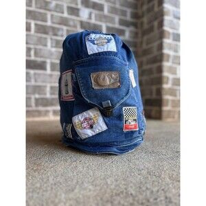 Vintage Americana Coca-Cola Denim Patchwork Drawstring Backpack Coke Logo Bag